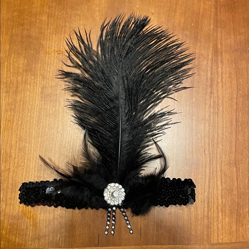 Black Feather Headband with rhinestone Accent
Flapper costume Halloween